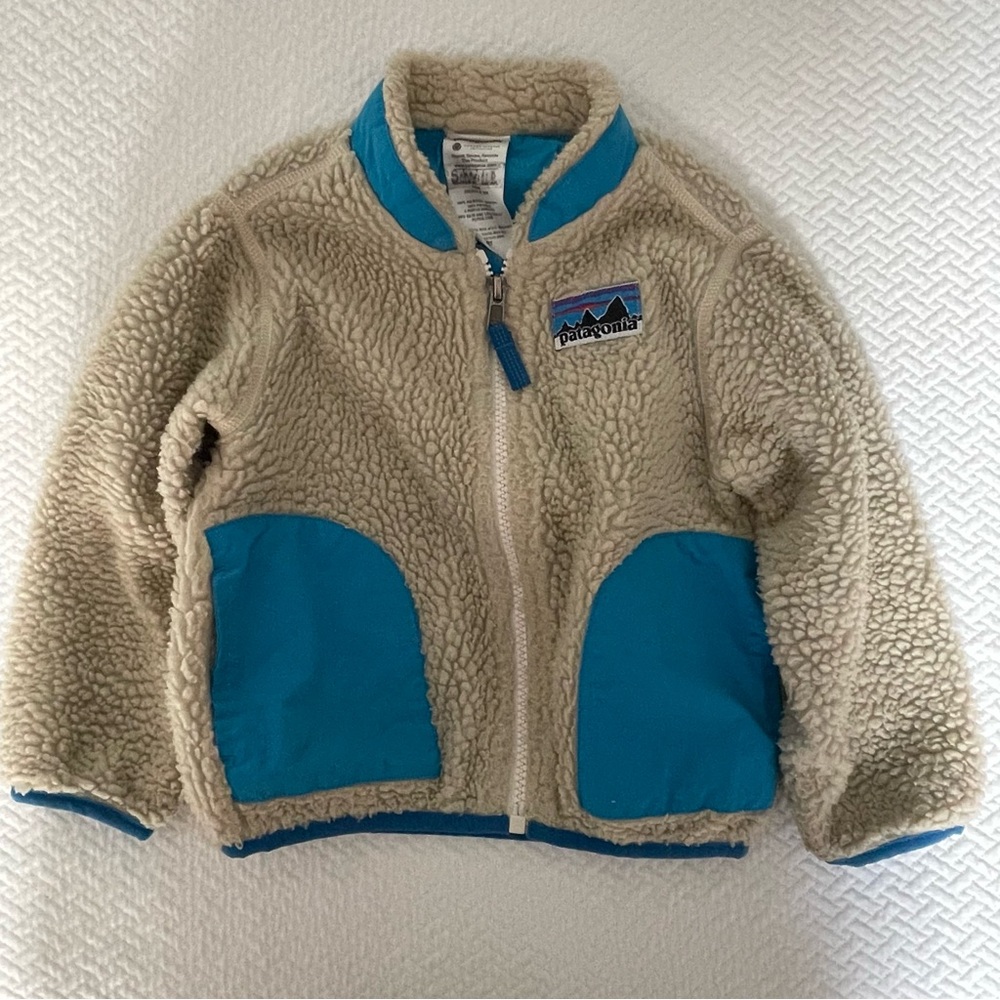 Patagonia Baby Retro-X Cream Fleece Sherpa Jacket with Blue Interior 2T